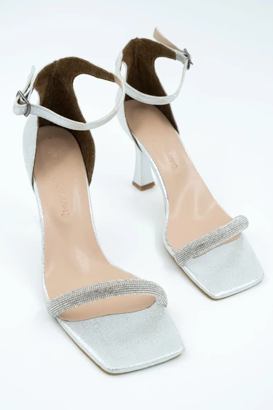 Gümüş Taşlı Tek Bant Kadeh Topuklu Abiye Ayakkabı - Toffy - 4