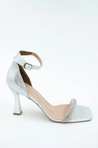 Gümüş Taşlı Tek Bant Kadeh Topuklu Abiye Ayakkabı - Toffy - 2