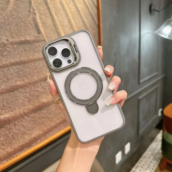 iPhone 16 Pro Max Uyumlu Kılıf 3D Metal Kamera Arkası Standlı Lüx Kapak - 3