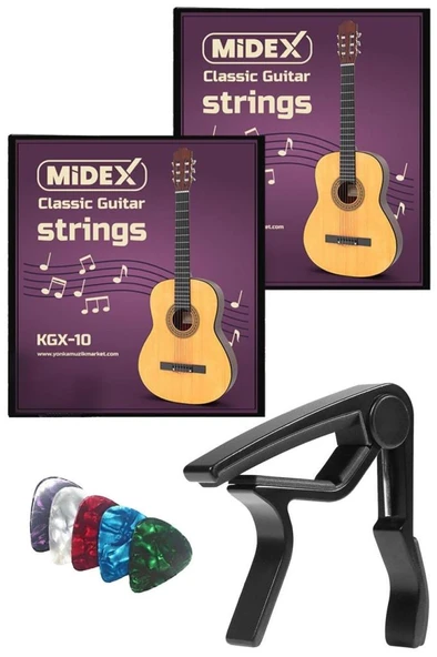 Midex KGX-10MC Klasik Gitar Teli Takımı Pena ve Metal Kapo (Capo) Seti ürün görseli 1
