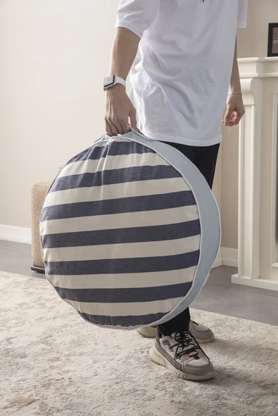 Taşınabilir, Yuvarlak Yer minderi, Puf 60x60 cm Balkon ve Teras İçin Uygun - 2