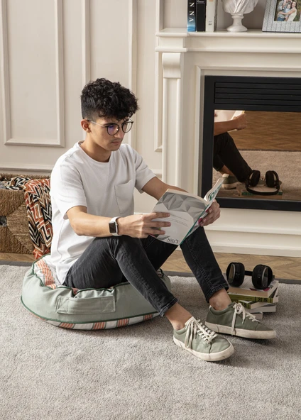 Taşınabilir Şerit Desenli Puf, Yer Minderi, 60x60cm Balkon ve Teras İçin Uygun - 5