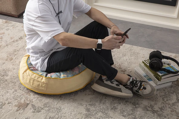 Dekoratif Yuvarlak Taşınabilir Yer Minderi Puf, 60x60cm Meditasyon ve Dekoratif Amaçla Uygun - 3