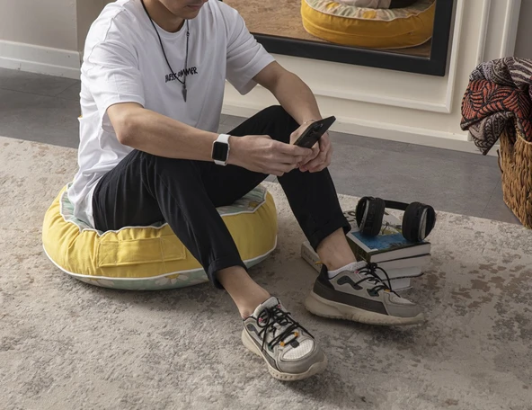 Papatya Desenli Yuvarlak Taşınabilir Dekoratif Yer Minderi Puf 60x60 cm - 3