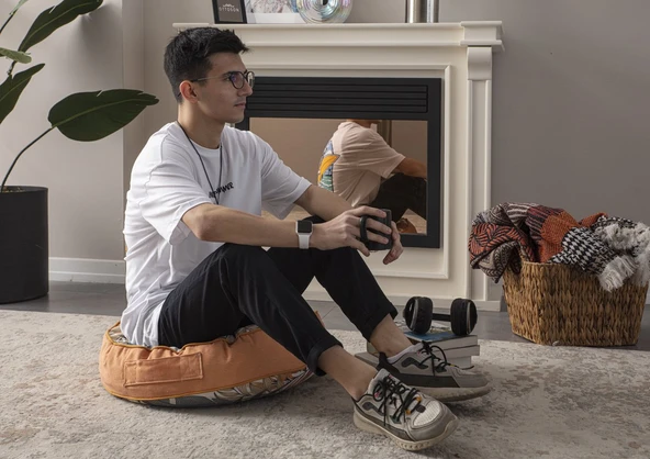 Dekoratif Renkli Yaprak Desenli Taşınabilir Puf Koltuk Yuvarlak Yer Minderi 60 x 60 cm - 4