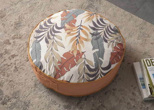 Dekoratif Renkli Yaprak Desenli Taşınabilir Puf Koltuk Yuvarlak Yer Minderi 60 x 60 cm - 2