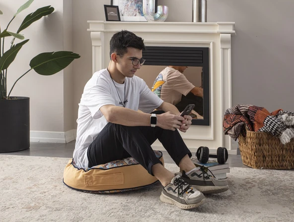 Dekoratif Yuvarlak Yer Minderi Puf Koltuk 60 x 60 cm Taşınabilir - 3