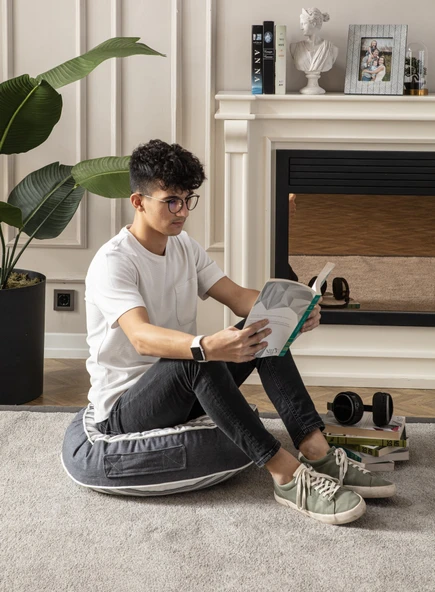 Çizgili Dış Mekan Puf Minderi, 60x60 cm, Balkon ve Teras için - 5