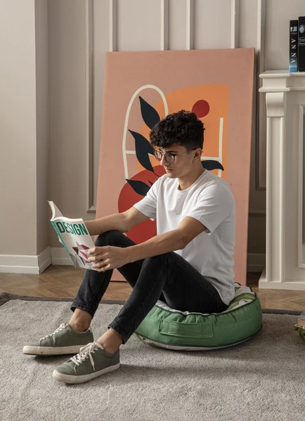 Yeşil Bitki ve Palmiye Desenli Puf Yer Minderi, 60x60 cm, Balkon ve Teras için Uygun - 4