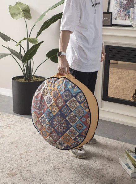 Dekoratif Yuvarlak Yer Minderi Puf Koltuk 60 x 60 cm Taşınabilir - 2