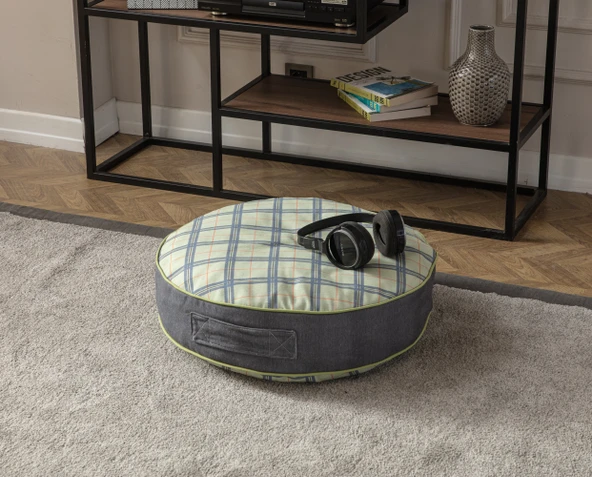 Ekoseli Büyük Boy Yer Minderi, Puf Kılıfı, Balkon ve Teras İçin Uygun, Taşınabilir, Yeşil Renk 60x60 cm - 2