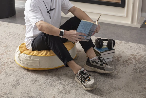 Kedi Desenli Dekoratif Yuvarlak Yer Minderi Puf Taşınabilir Kedi Yatağı 60 x 60 cm