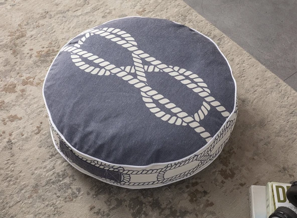 Çapa Desenli Taşınabilir Yuvarlak Puf Yer Minderi 60x60cm Balkon ve Teras İçin Uygun - 3