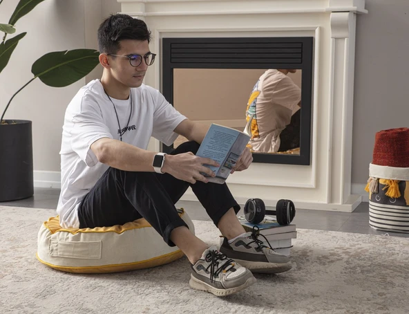 Kedi Desenli Dekoratif Yuvarlak Yer Minderi Puf Taşınabilir Kedi Yatağı 60 x 60 cm - 3