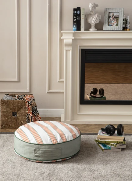 Taşınabilir Şerit Desenli Puf, Yer Minderi, 60x60cm Balkon ve Teras İçin Uygun - 2