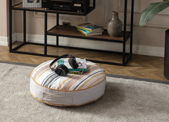 Şeritli Puf Minderi, Büyük Boy, Yer Minderi, Balkon ve Teras için Uygun, 60x60cm Puf - 2