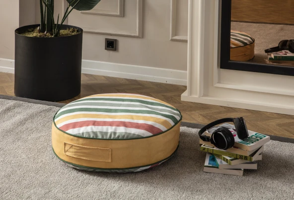 Çok Renkli Yuvarlak Puf Yer minderi, 60 x 60 cm - 2