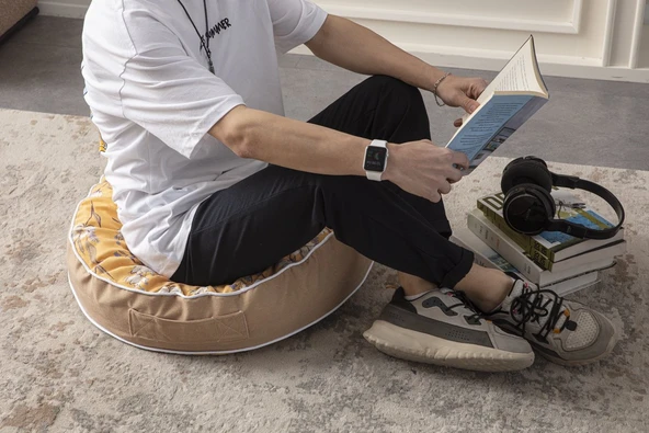 Turuncu Dekoratif Yuvarlak Yer Minderi Taşınabilir Puf 60 x 60 cm - 3