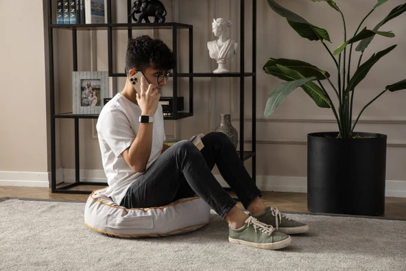 Şeritli Puf Minderi, Büyük Boy, Yer Minderi, Balkon ve Teras için Uygun, 60x60cm Puf - 4