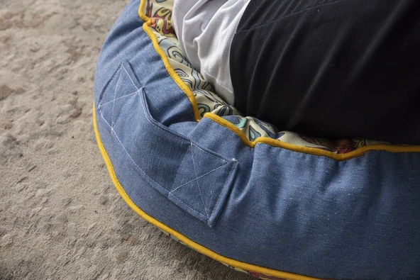 Yuvarlak Meditasyon ve Dekoratif Amaçlı Yer Minderi Taşınabilir Puf 60 x 60 cm - 4