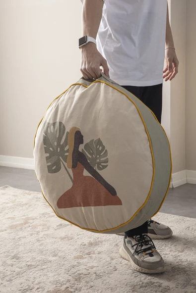 Dekoratif Yer Minderi Meditasyon Pufu Taşınabilir Yuvarlak 60 x 60 cm - 2