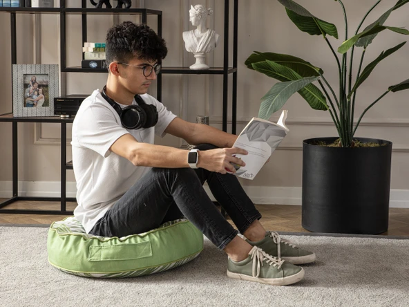 Yeşil Bitki ve Palmiye Desenli Puf Minderi, 60x60 cm, Balkon ve Teras için Uygun - 3