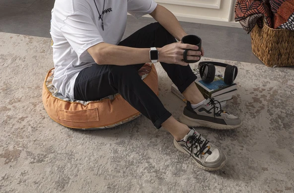 Dekoratif Renkli Yaprak Desenli Taşınabilir Puf Koltuk Yuvarlak Yer Minderi 60 x 60 cm - 3