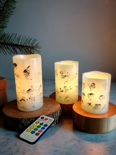  3'lü Modern Renk Değiştiren Kumandalı Led Mum Seti (1) - 3
