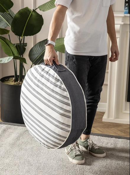 Çizgili Dış Mekan Puf Minderi, 60x60 cm, Balkon ve Teras için - 6