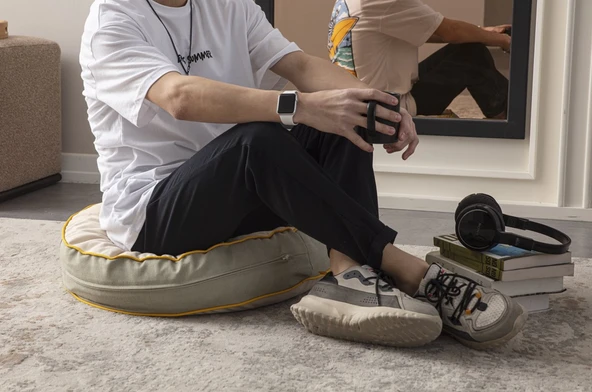 Dekoratif Yer Minderi Meditasyon Pufu Taşınabilir Yuvarlak 60 x 60 cm - 4