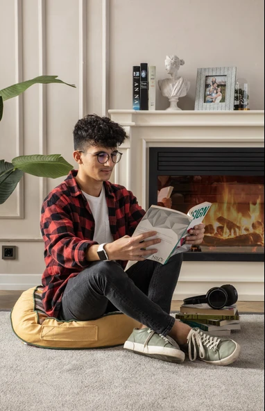 Çok Renkli Yuvarlak Puf Yer minderi, 60 x 60 cm - 5