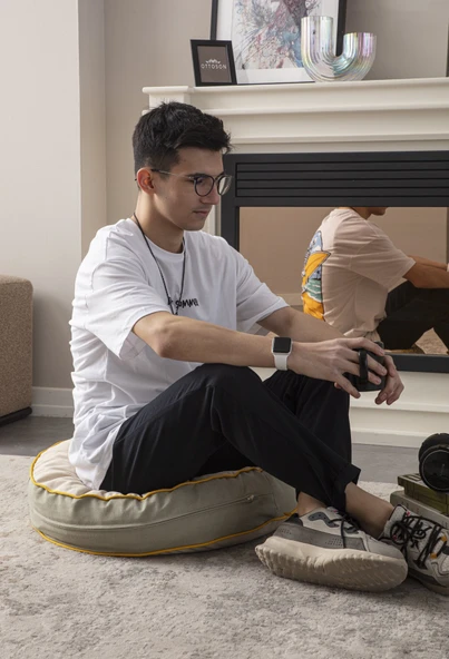 Dekoratif Yer Minderi Meditasyon Pufu Taşınabilir Yuvarlak 60 x 60 cm - 3