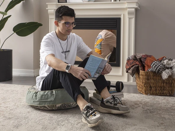 Yeşil Palmiye Desenli Dekoratif Yer Minderi Yuvarlak Puf Taşınabilir 60x60 cm - 4