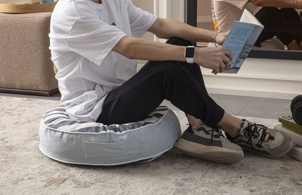 Taşınabilir, Yuvarlak Yer minderi, Puf 60x60 cm Balkon ve Teras İçin Uygun - 4