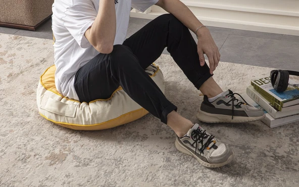 Kedi Desenli Dekoratif Yuvarlak Puf Yer Minderi Taşınabilir 60 x 60 cm - 3