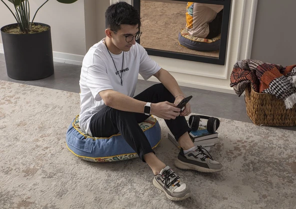 Yuvarlak Meditasyon ve Dekoratif Amaçlı Yer Minderi Taşınabilir Puf 60 x 60 cm - 3