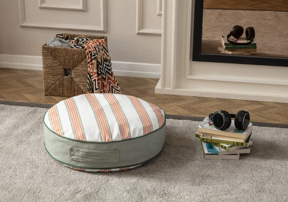 Taşınabilir Şerit Desenli Puf, Yer Minderi, 60x60cm Balkon ve Teras İçin Uygun - 3