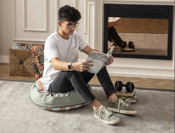 Taşınabilir Şerit Desenli Puf, Yer Minderi, 60x60cm Balkon ve Teras İçin Uygun - 4