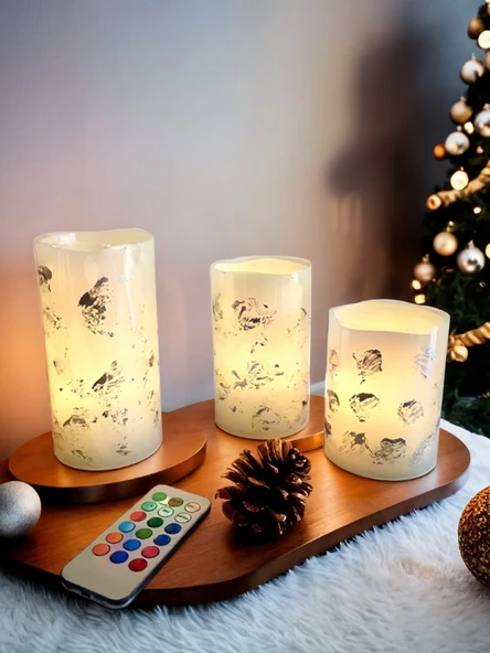 3'lü Modern Renk Değiştiren Kumandalı Led Mum Seti (1)