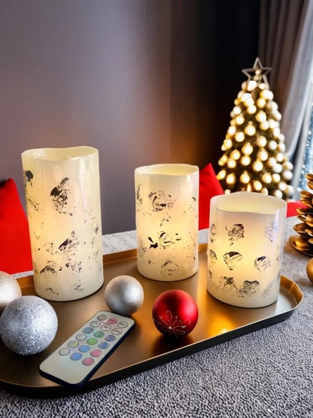  3'lü Modern Renk Değiştiren Kumandalı Led Mum Seti (1) - 2