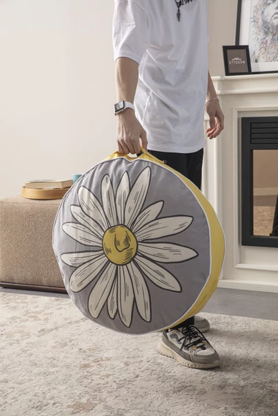 Büyük Papatya Desenli Taşınabilir Yer Minderi Dekoratif Puf 60 x 60 cm - 2