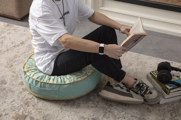 Taşınabilir Dekoratif Yer Minderi Yuvarlak Puf 60 x 60 cm - 3