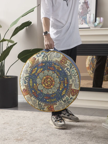 Yuvarlak Meditasyon ve Dekoratif Amaçlı Yer Minderi Taşınabilir Puf 60 x 60 cm - 2
