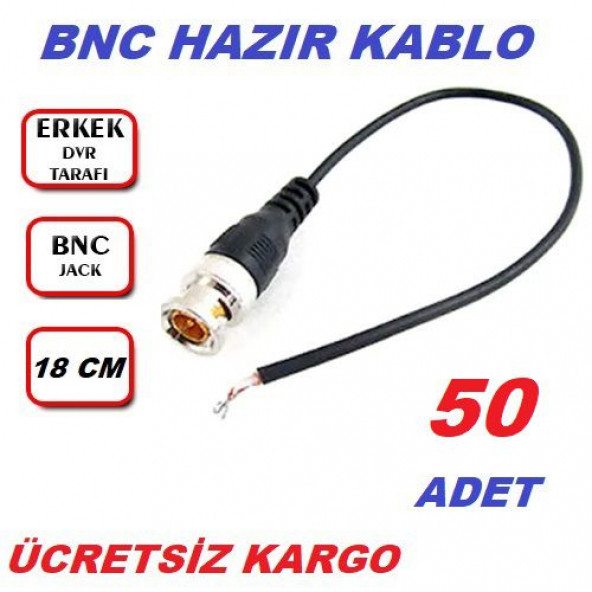 50 Adet HAZIR BNC KABLO BNC JACK CCTV AHD KAMERA DVR NVR BNC Uç