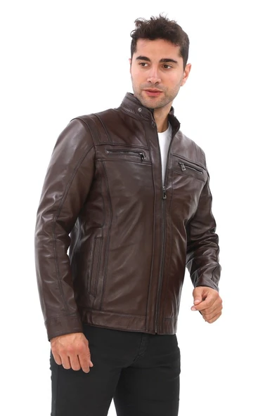 Spor Model Erkek Deri Mont Fındık Renk - 5