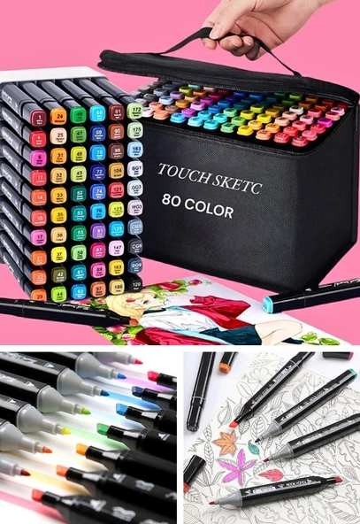 80 li Çift Tatraflı Marker Kalem Seti Standlı Resim Mimari Ve Grafik Tasarım Kalemi Yüksek Kalite - 2