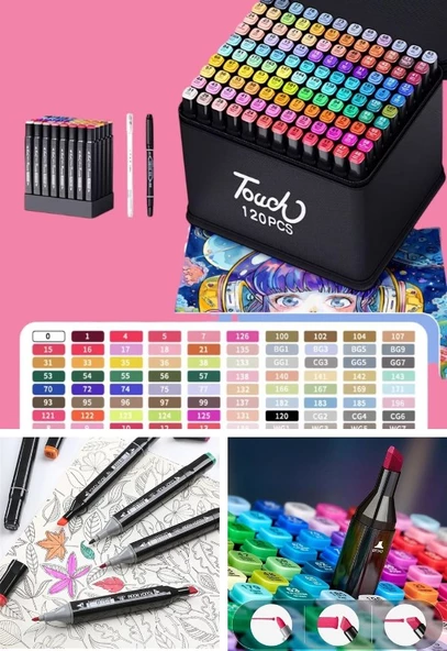 120 li Çift Tatraflı Marker Kalem Seti Standlı Resim Mimari Ve Grafik Tasarım Kalemi Yüksek Kalite - Resim 3