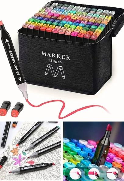 120 li Çift Tatraflı Marker Kalem Seti Standlı Resim Mimari Ve Grafik Tasarım Kalemi Yüksek Kalite - Resim 2