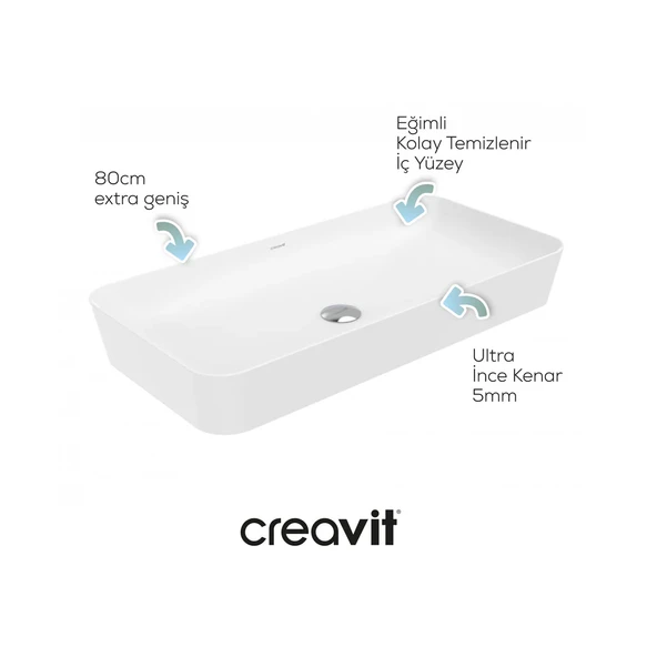 CREAVİT UL080 Ultra Tezgah Üstü Lavabo Beyaz 80 cm - 4