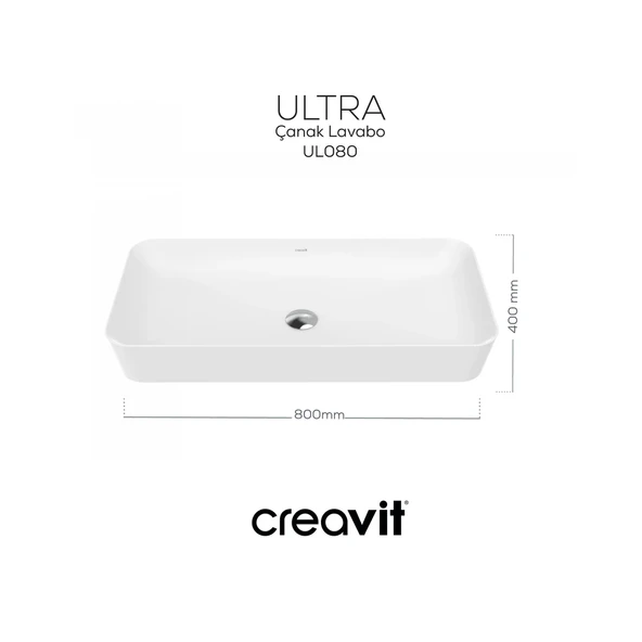 CREAVİT UL080 Ultra Tezgah Üstü Lavabo Beyaz 80 cm - 3